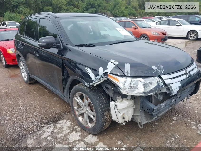 2015 Mitsubishi Outlander Se VIN: JA4AD3A3XFZ012366 Lot: 40228059