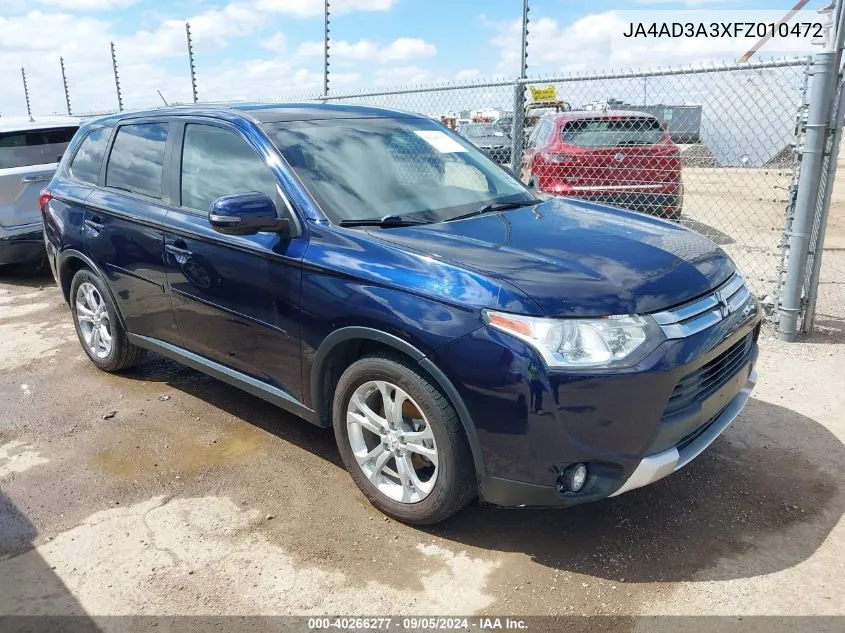 2015 Mitsubishi Outlander Se VIN: JA4AD3A3XFZ010472 Lot: 40266277