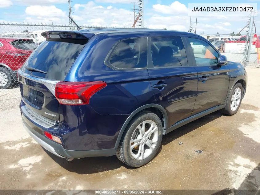 2015 Mitsubishi Outlander Se VIN: JA4AD3A3XFZ010472 Lot: 40266277