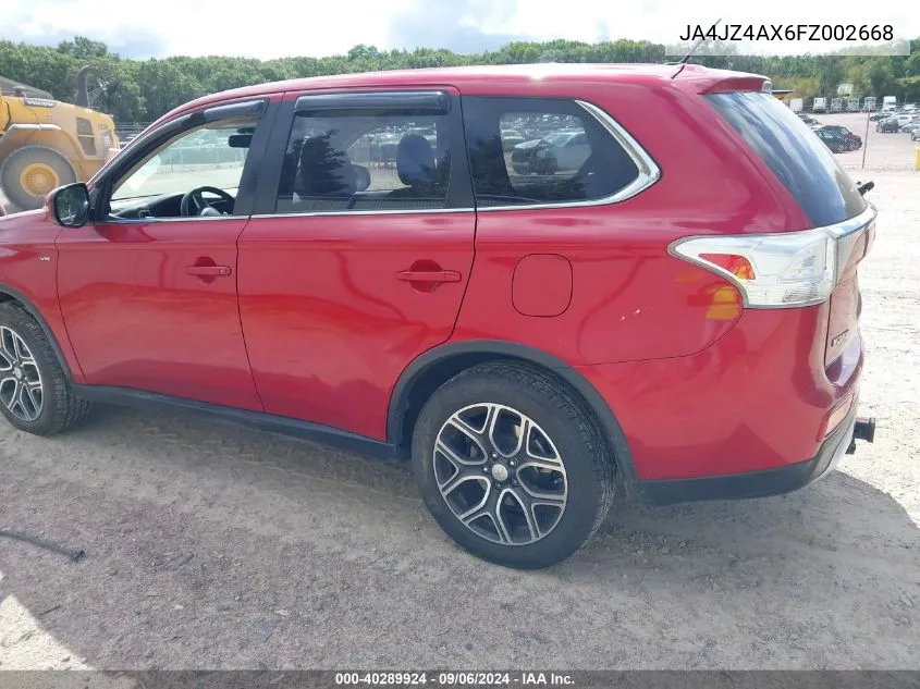 2015 Mitsubishi Outlander Gt VIN: JA4JZ4AX6FZ002668 Lot: 40289924