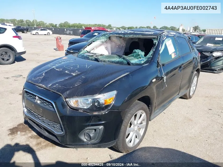 2015 Mitsubishi Outlander Sport Es VIN: 4A4AP3AU0FE002743 Lot: 40294425