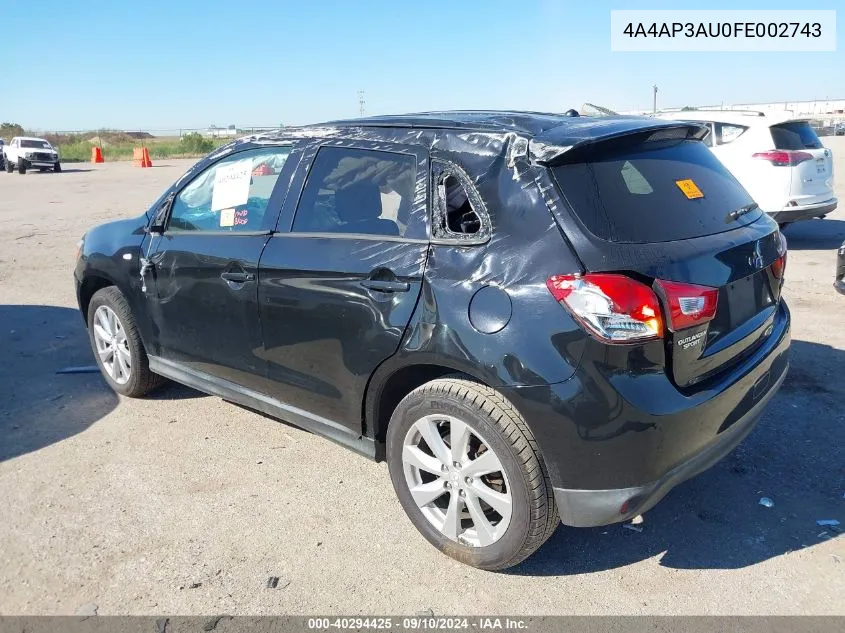 4A4AP3AU0FE002743 2015 Mitsubishi Outlander Sport Es