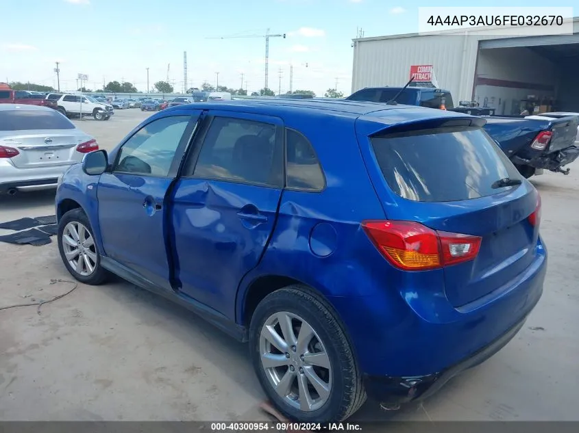 2015 Mitsubishi Outlander Sport Es VIN: 4A4AP3AU6FE032670 Lot: 40300954