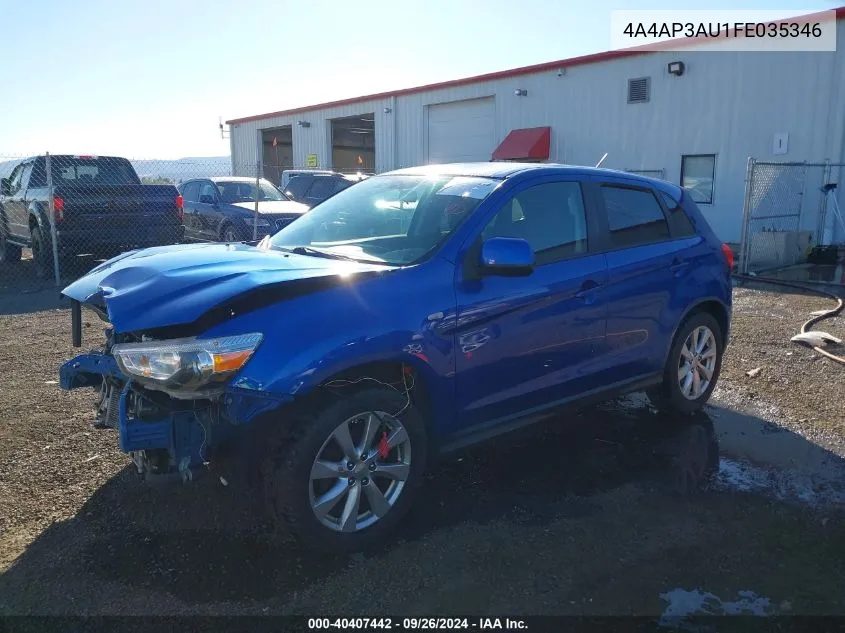 2015 Mitsubishi Outlander Sport Es VIN: 4A4AP3AU1FE035346 Lot: 40407442