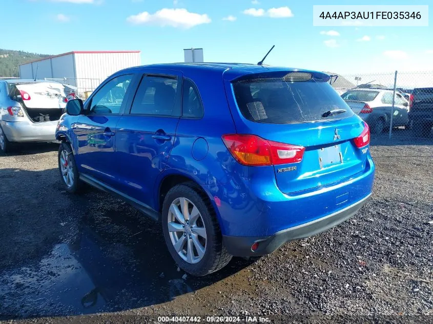 2015 Mitsubishi Outlander Sport Es VIN: 4A4AP3AU1FE035346 Lot: 40407442