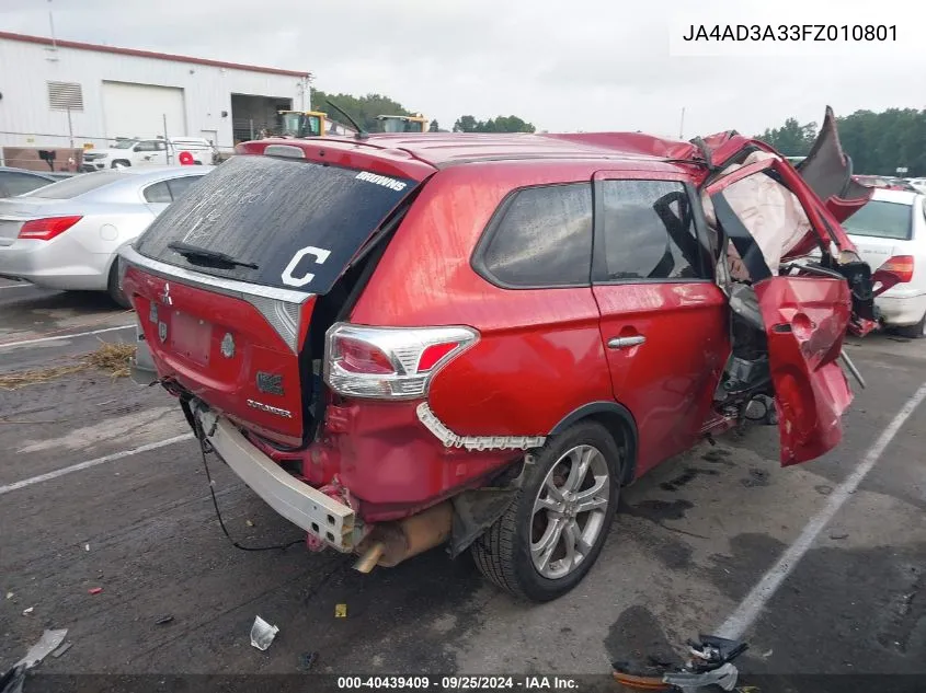 2015 Mitsubishi Outlander Se VIN: JA4AD3A33FZ010801 Lot: 40439409