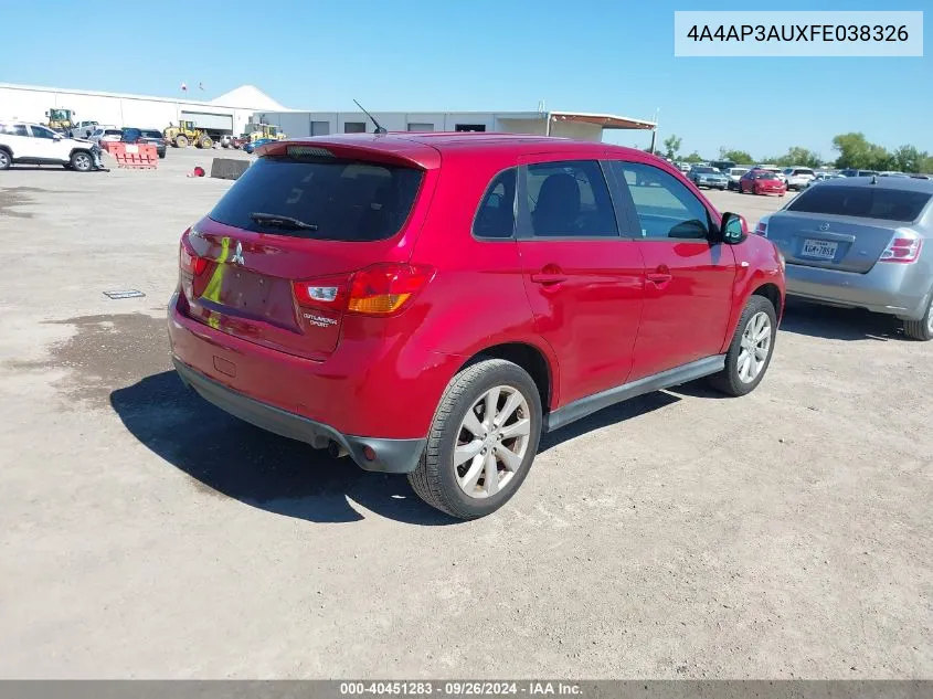 4A4AP3AUXFE038326 2015 Mitsubishi Outlander Sport Es