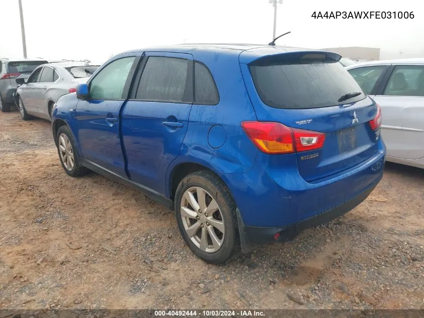 2015 Mitsubishi Outlander Sport Es VIN: 4A4AP3AWXFE031006 Lot: 40492444