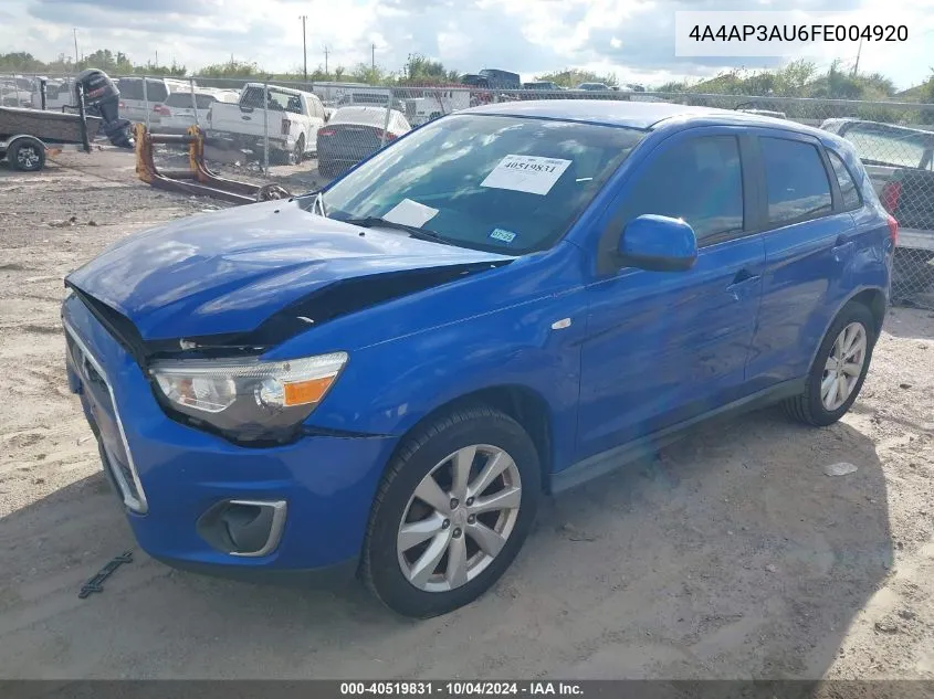 2015 Mitsubishi Outlander Sport Es VIN: 4A4AP3AU6FE004920 Lot: 40519831