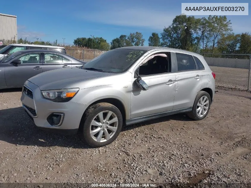 2015 Mitsubishi Outlander Sport Es VIN: 4A4AP3AUXFE003270 Lot: 40536324