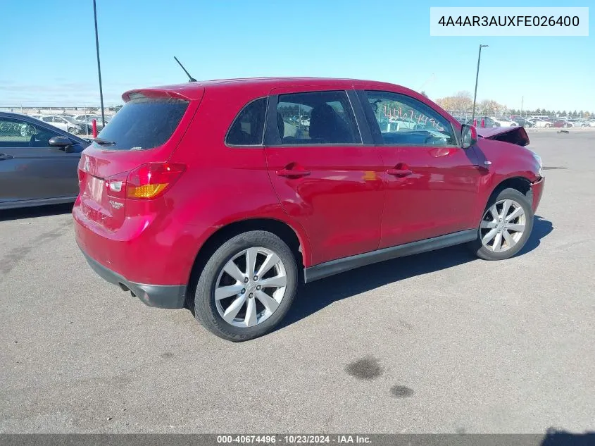 2015 Mitsubishi Outlander Sport Es VIN: 4A4AR3AUXFE026400 Lot: 40674496