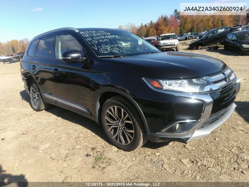 2016 Mitsubishi Outlander VIN: JA4AZ2A34GZ600924 Lot: 12132175