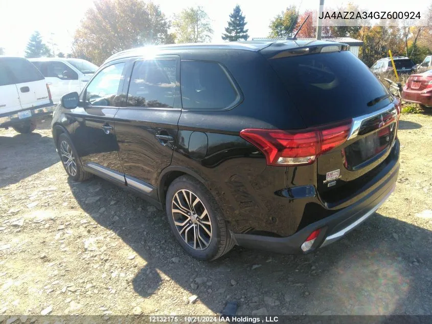 2016 Mitsubishi Outlander VIN: JA4AZ2A34GZ600924 Lot: 12132175