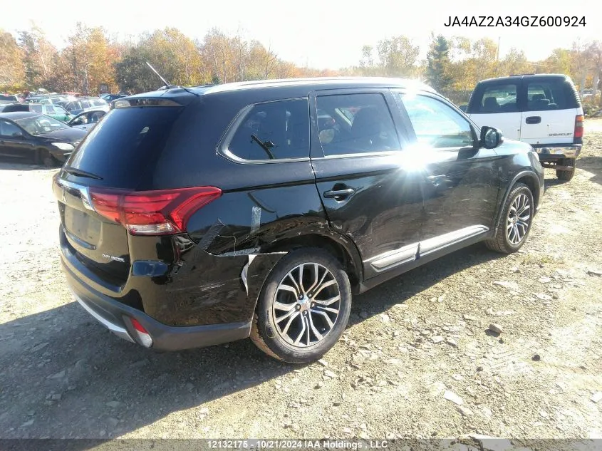 2016 Mitsubishi Outlander VIN: JA4AZ2A34GZ600924 Lot: 12132175