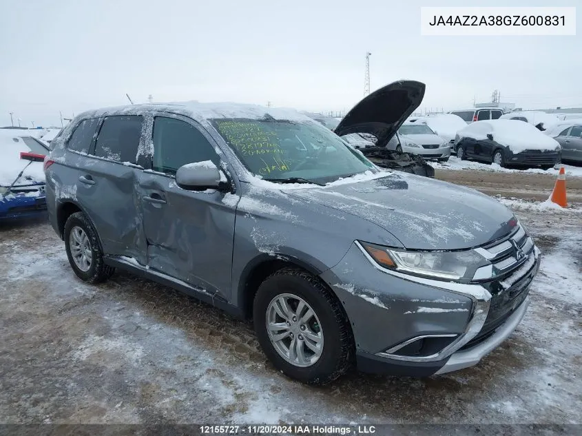 2016 Mitsubishi Outlander VIN: JA4AZ2A38GZ600831 Lot: 12155727