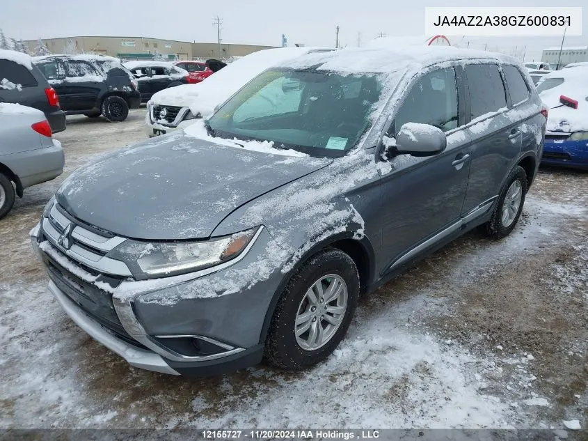 2016 Mitsubishi Outlander VIN: JA4AZ2A38GZ600831 Lot: 12155727