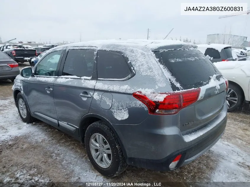 2016 Mitsubishi Outlander VIN: JA4AZ2A38GZ600831 Lot: 12155727