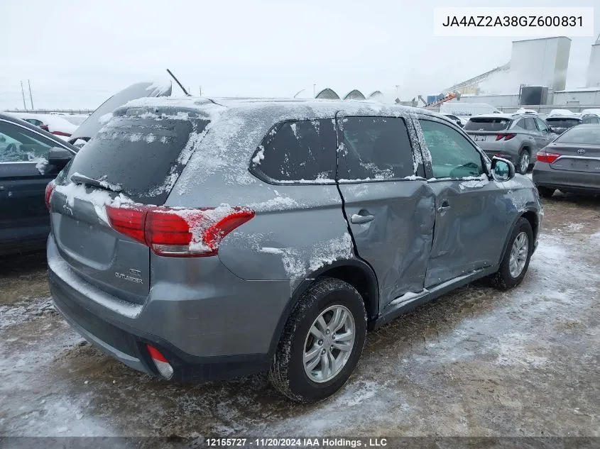 2016 Mitsubishi Outlander VIN: JA4AZ2A38GZ600831 Lot: 12155727