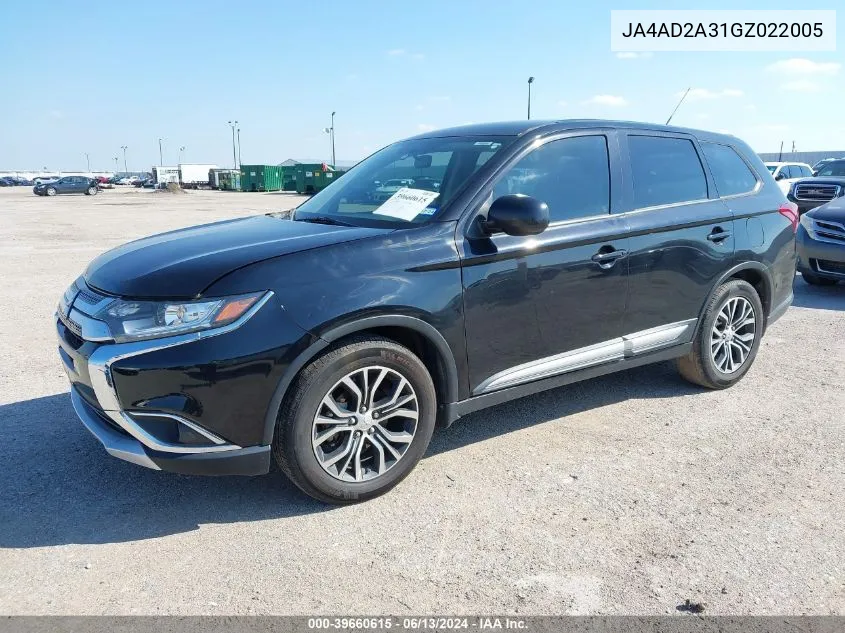 2016 Mitsubishi Outlander Es VIN: JA4AD2A31GZ022005 Lot: 39660615