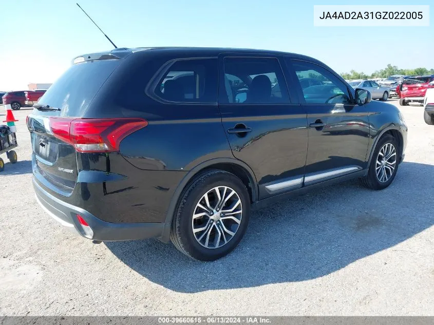 2016 Mitsubishi Outlander Es VIN: JA4AD2A31GZ022005 Lot: 39660615