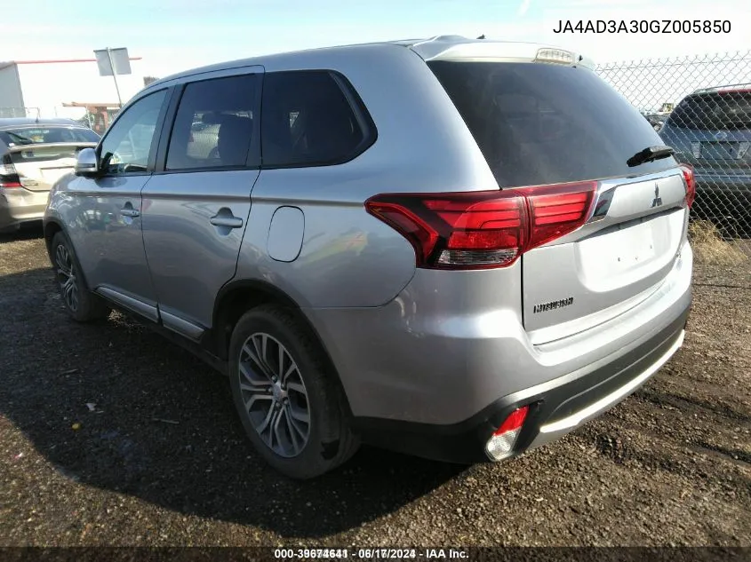 2016 Mitsubishi Outlander Se VIN: JA4AD3A30GZ005850 Lot: 39674641