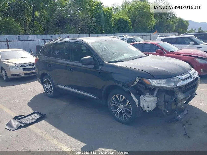 2016 Mitsubishi Outlander Es VIN: JA4AD2A39GZ016016 Lot: 39681843