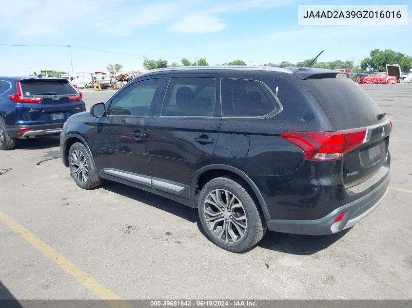 2016 Mitsubishi Outlander Es VIN: JA4AD2A39GZ016016 Lot: 39681843