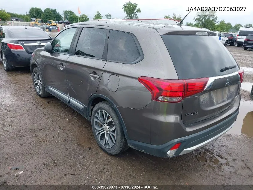 2016 Mitsubishi Outlander Es VIN: JA4AD2A37GZ063027 Lot: 39829973