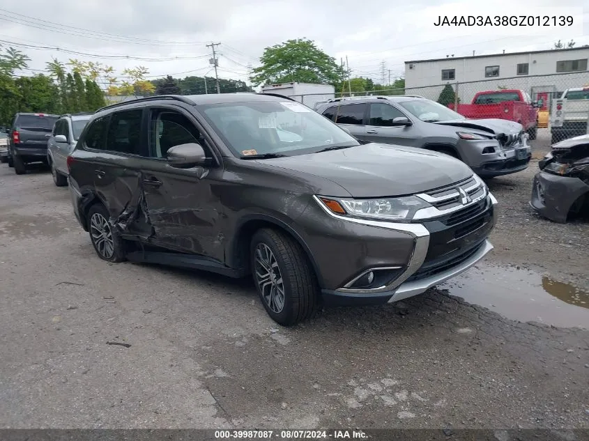 2016 Mitsubishi Outlander Sel VIN: JA4AD3A38GZ012139 Lot: 39987087