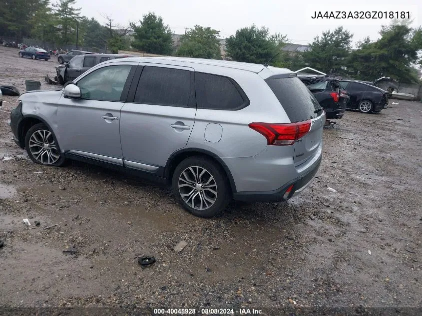 2016 Mitsubishi Outlander Se VIN: JA4AZ3A32GZ018181 Lot: 40045928