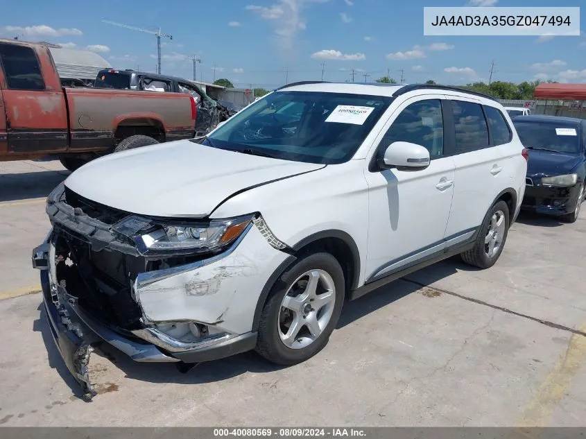 2016 Mitsubishi Outlander Sel VIN: JA4AD3A35GZ047494 Lot: 40080569