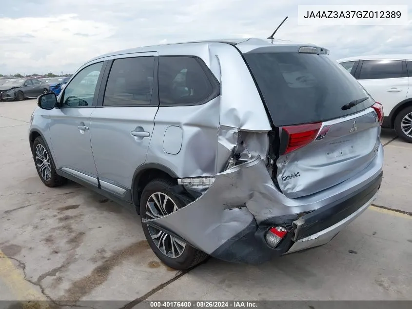 2016 Mitsubishi Outlander Se VIN: JA4AZ3A37GZ012389 Lot: 40176400