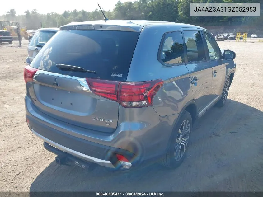 2016 Mitsubishi Outlander Se VIN: JA4AZ3A31GZ052953 Lot: 40185411