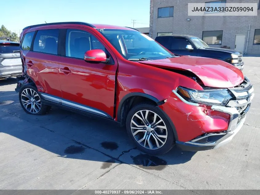 2016 Mitsubishi Outlander Es/Se/Sel VIN: JA4AZ3A33GZ059094 Lot: 40270937