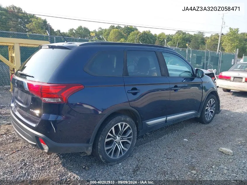 2016 Mitsubishi Outlander VIN: JA4AZ3A32GZ058471 Lot: 40282933