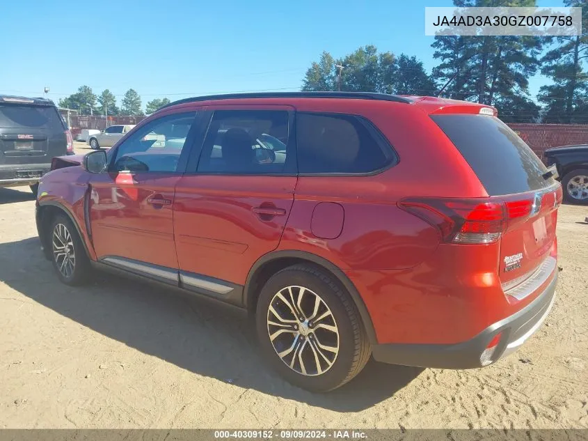 2016 Mitsubishi Outlander Se/Sel VIN: JA4AD3A30GZ007758 Lot: 40309152