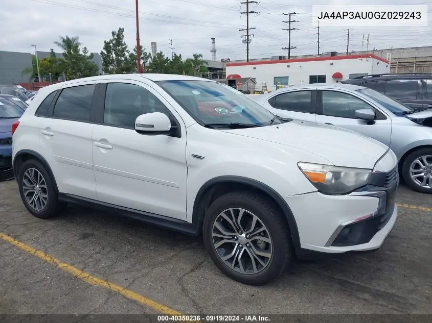 2016 Mitsubishi Outlander Sport 2.0 Es VIN: JA4AP3AU0GZ029243 Lot: 40350236