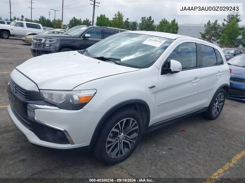 2016 Mitsubishi Outlander Sport 2.0 Es VIN: JA4AP3AU0GZ029243 Lot: 40350236