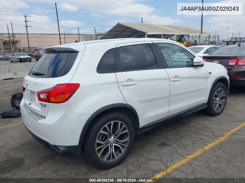 2016 Mitsubishi Outlander Sport 2.0 Es VIN: JA4AP3AU0GZ029243 Lot: 40350236