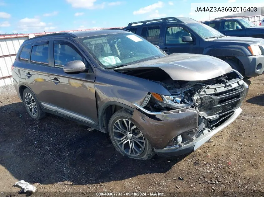 2016 Mitsubishi Outlander Se/Sel VIN: JA4AZ3A36GZ016403 Lot: 40367733