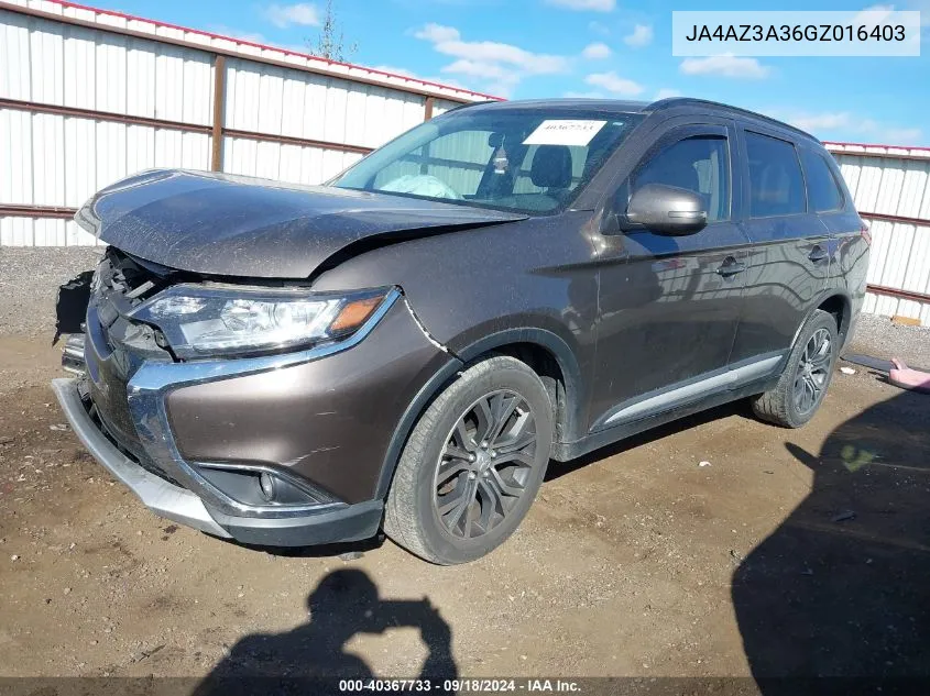 2016 Mitsubishi Outlander Se/Sel VIN: JA4AZ3A36GZ016403 Lot: 40367733