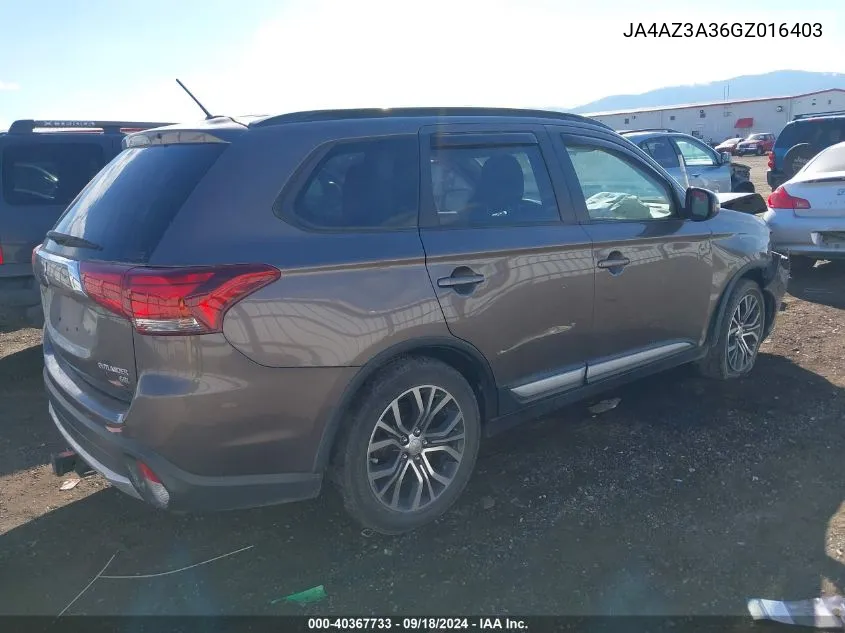 JA4AZ3A36GZ016403 2016 Mitsubishi Outlander Se/Sel