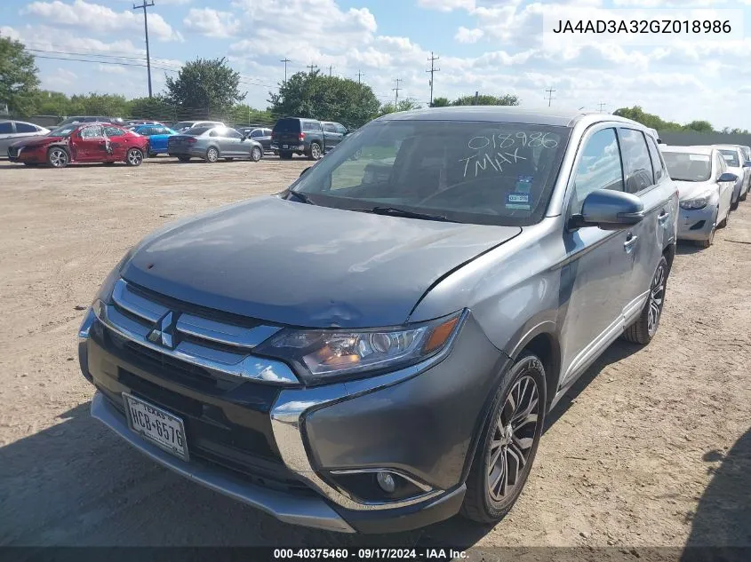 2016 Mitsubishi Outlander Se VIN: JA4AD3A32GZ018986 Lot: 40375460