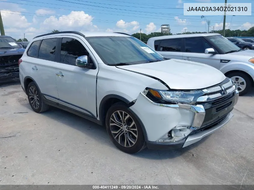 2016 Mitsubishi Outlander Sel VIN: JA4AD3A34GZ021310 Lot: 40411249