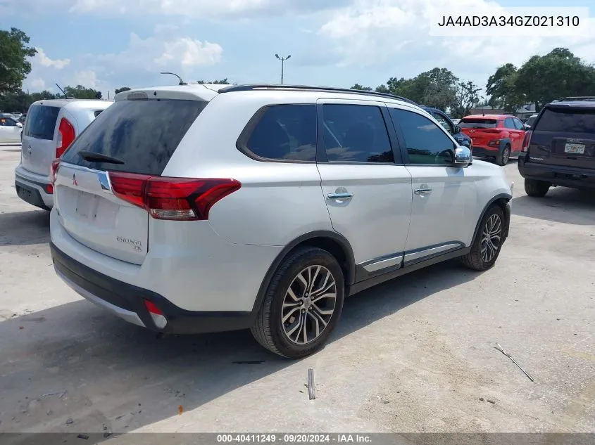 2016 Mitsubishi Outlander Sel VIN: JA4AD3A34GZ021310 Lot: 40411249