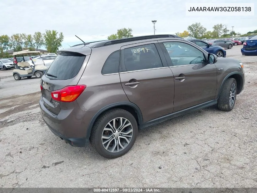 2016 Mitsubishi Outlander Sport 2.4 Gt VIN: JA4AR4AW3GZ058138 Lot: 40412597