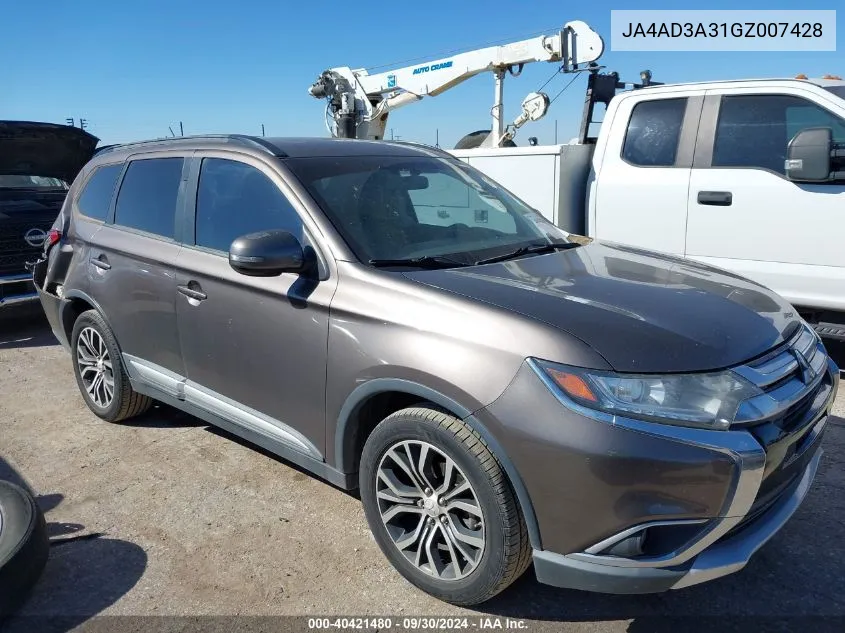 2016 Mitsubishi Outlander Se/Sel VIN: JA4AD3A31GZ007428 Lot: 40421480