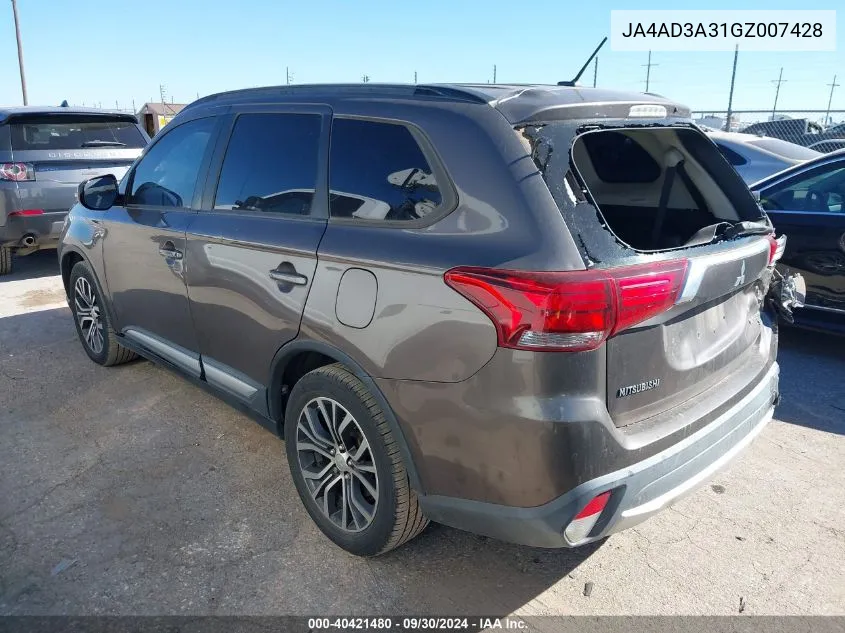 2016 Mitsubishi Outlander Se/Sel VIN: JA4AD3A31GZ007428 Lot: 40421480