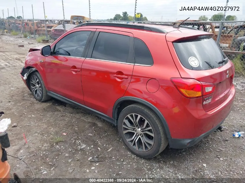 2016 Mitsubishi Outlander Sport Sel/Gt VIN: JA4AP4AW4GZ027972 Lot: 40422388