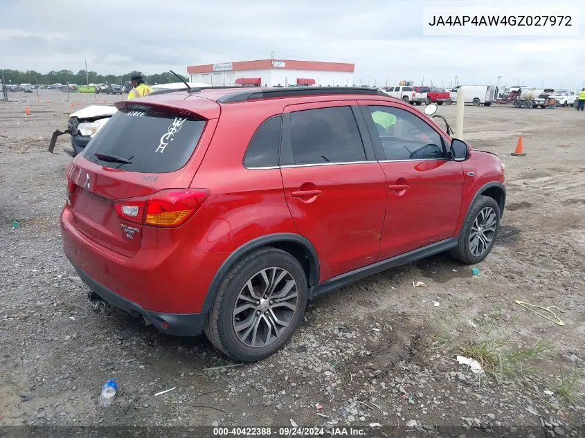 2016 Mitsubishi Outlander Sport 2.4 Gt/2.4 Sel VIN: JA4AP4AW4GZ027972 Lot: 40422388